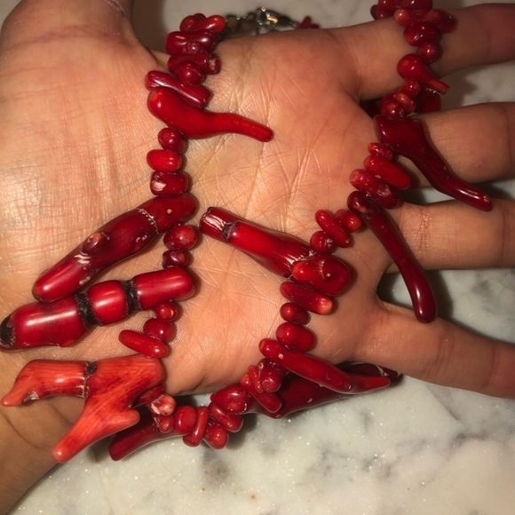 Vtg 80s Red Branch Coral Huge Chunky Necklace 20” Adjustable / Vintage - Picture 6 of 9